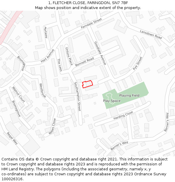 1, FLETCHER CLOSE, FARINGDON, SN7 7BF: Location map and indicative extent of plot
