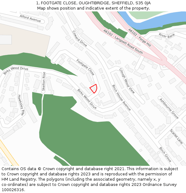1, FOOTGATE CLOSE, OUGHTIBRIDGE, SHEFFIELD, S35 0JA: Location map and indicative extent of plot