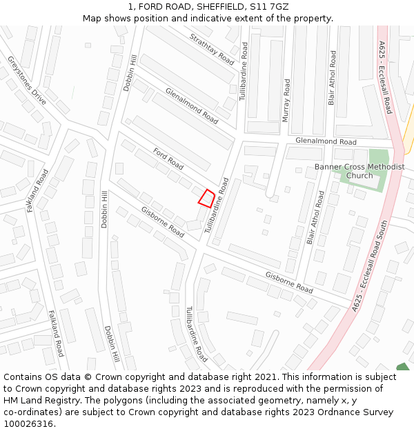 1, FORD ROAD, SHEFFIELD, S11 7GZ: Location map and indicative extent of plot