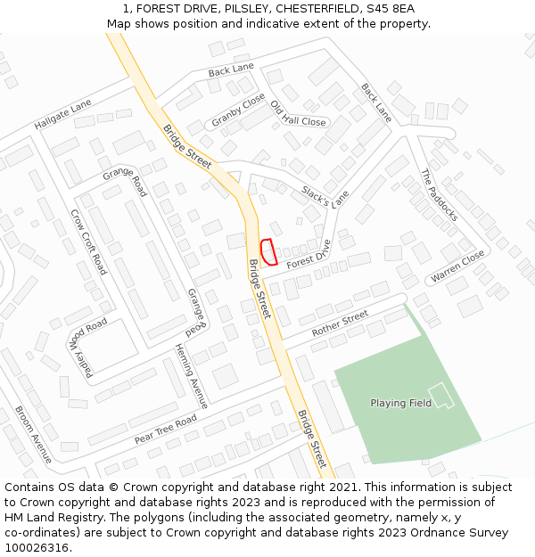 1, FOREST DRIVE, PILSLEY, CHESTERFIELD, S45 8EA: Location map and indicative extent of plot