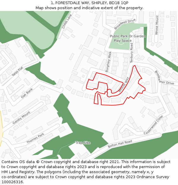 1, FORESTDALE WAY, SHIPLEY, BD18 1QP: Location map and indicative extent of plot