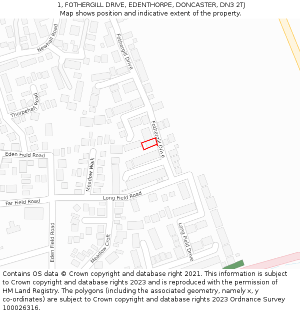 1, FOTHERGILL DRIVE, EDENTHORPE, DONCASTER, DN3 2TJ: Location map and indicative extent of plot