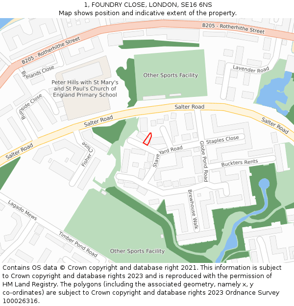 1, FOUNDRY CLOSE, LONDON, SE16 6NS: Location map and indicative extent of plot