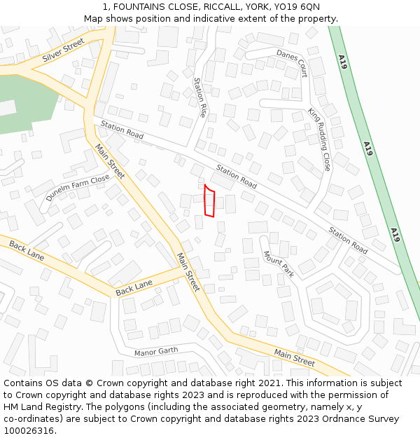 1, FOUNTAINS CLOSE, RICCALL, YORK, YO19 6QN: Location map and indicative extent of plot