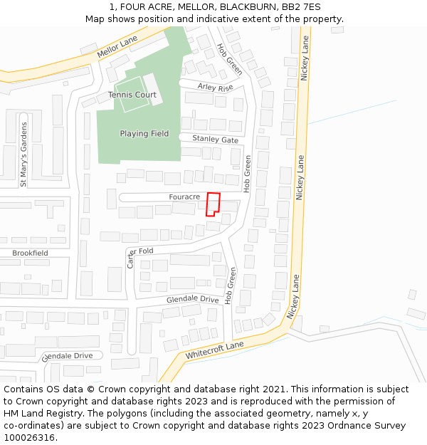 1, FOUR ACRE, MELLOR, BLACKBURN, BB2 7ES: Location map and indicative extent of plot