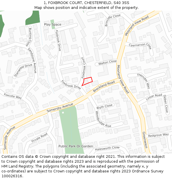 1, FOXBROOK COURT, CHESTERFIELD, S40 3SS: Location map and indicative extent of plot