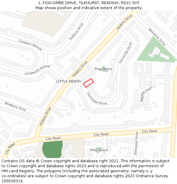 1, FOXCOMBE DRIVE, TILEHURST, READING, RG31 5HT: Location map and indicative extent of plot