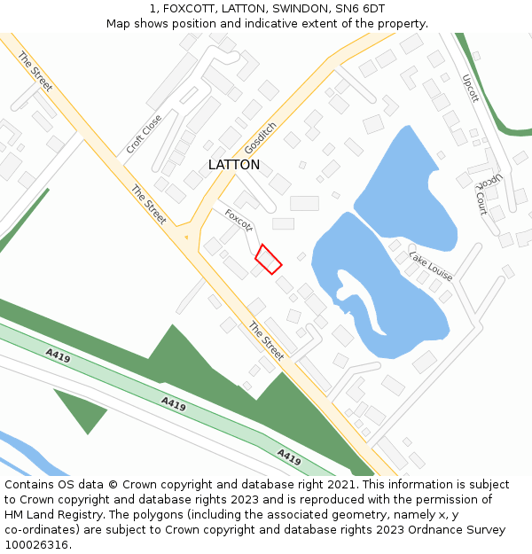 1, FOXCOTT, LATTON, SWINDON, SN6 6DT: Location map and indicative extent of plot