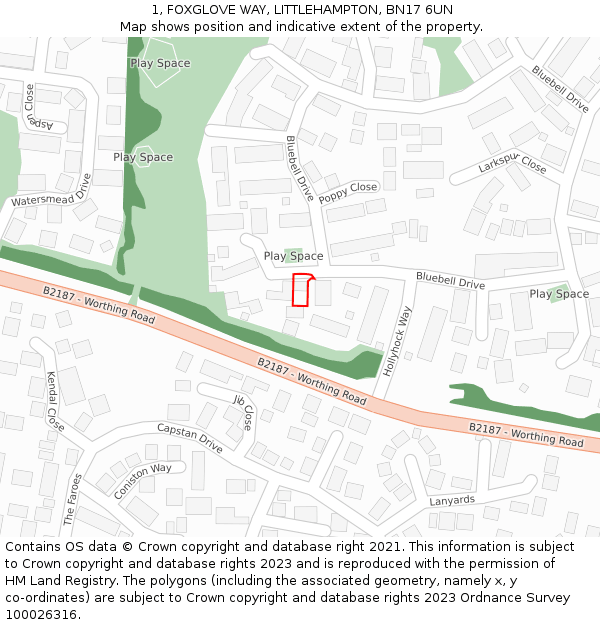 1, FOXGLOVE WAY, LITTLEHAMPTON, BN17 6UN: Location map and indicative extent of plot