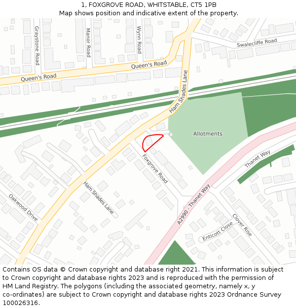 1, FOXGROVE ROAD, WHITSTABLE, CT5 1PB: Location map and indicative extent of plot