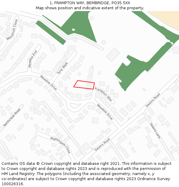 1, FRAMPTON WAY, BEMBRIDGE, PO35 5XX: Location map and indicative extent of plot