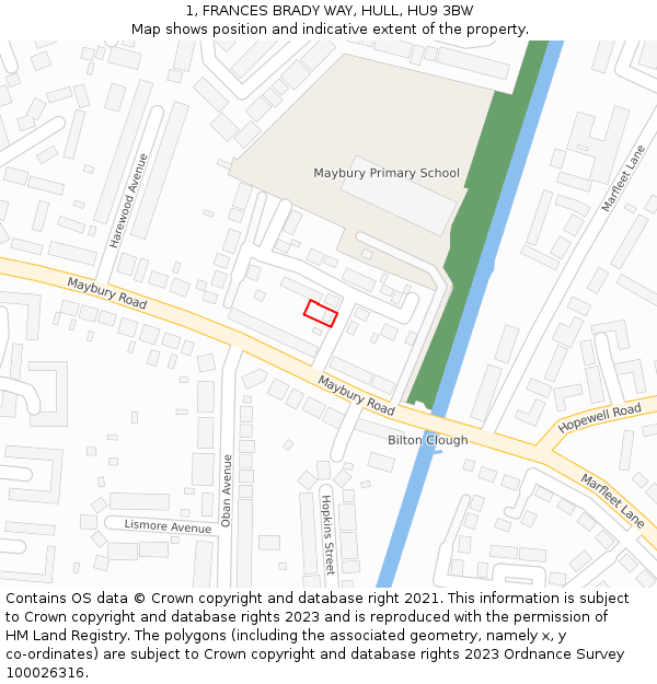1, FRANCES BRADY WAY, HULL, HU9 3BW: Location map and indicative extent of plot