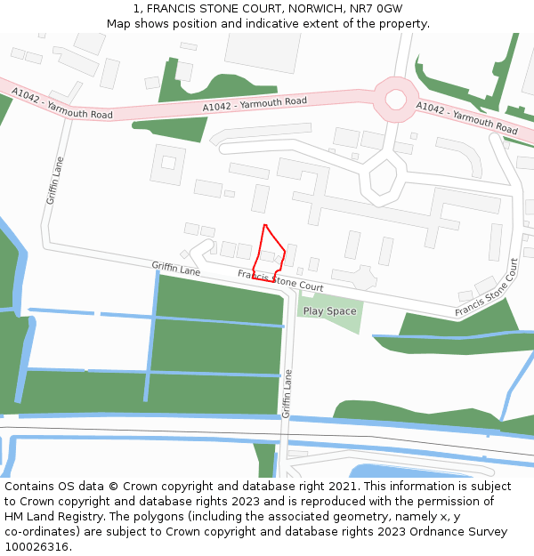 1, FRANCIS STONE COURT, NORWICH, NR7 0GW: Location map and indicative extent of plot