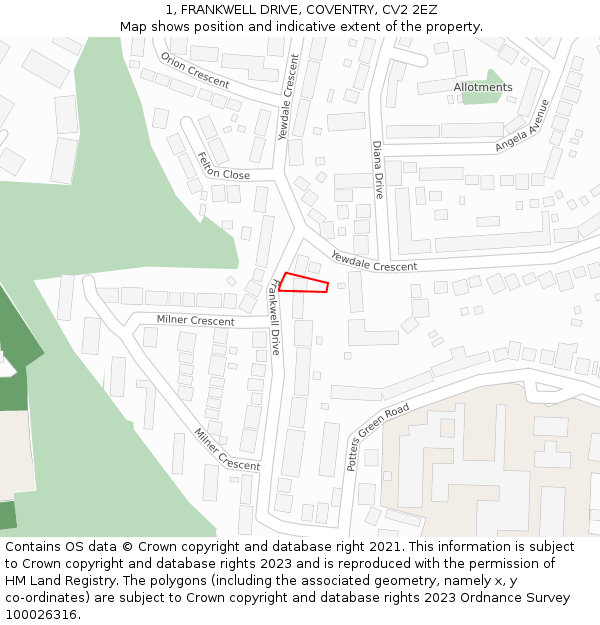1, FRANKWELL DRIVE, COVENTRY, CV2 2EZ: Location map and indicative extent of plot