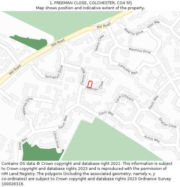 1, FREEMAN CLOSE, COLCHESTER, CO4 5FJ: Location map and indicative extent of plot