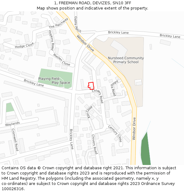 1, FREEMAN ROAD, DEVIZES, SN10 3FF: Location map and indicative extent of plot