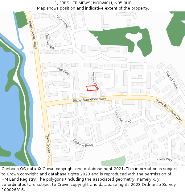 1, FRESHER MEWS, NORWICH, NR5 9HF: Location map and indicative extent of plot