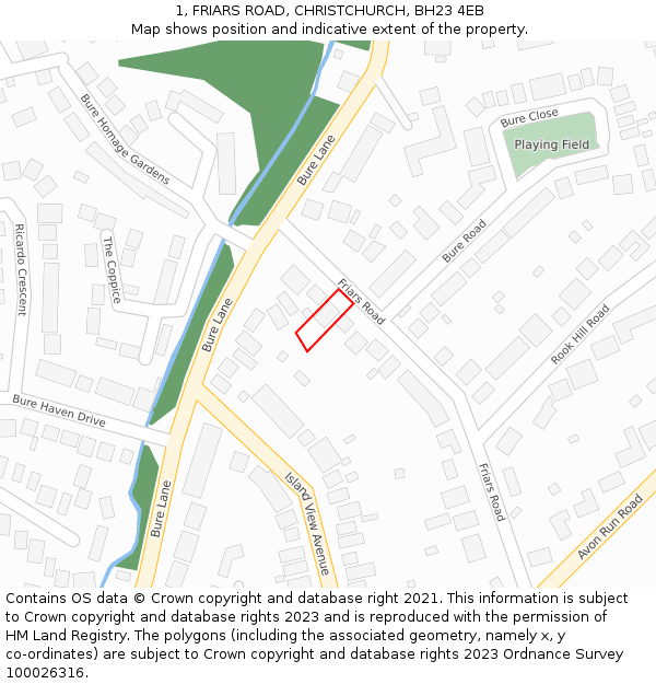 1, FRIARS ROAD, CHRISTCHURCH, BH23 4EB: Location map and indicative extent of plot