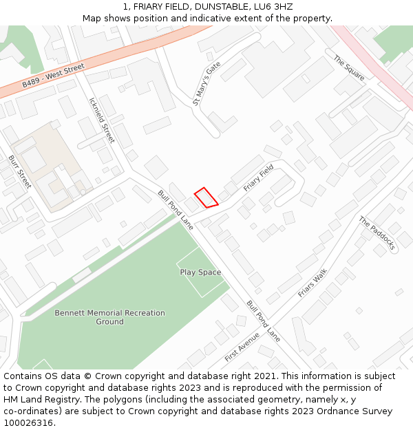 1, FRIARY FIELD, DUNSTABLE, LU6 3HZ: Location map and indicative extent of plot