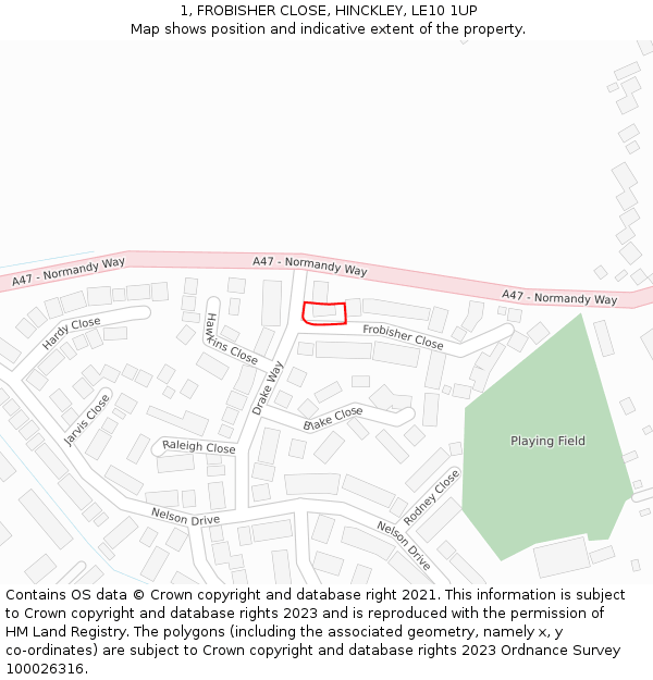 1, FROBISHER CLOSE, HINCKLEY, LE10 1UP: Location map and indicative extent of plot