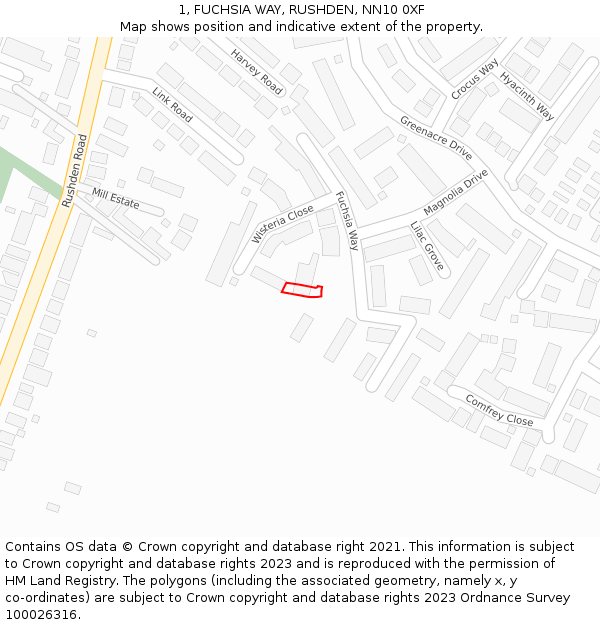 1, FUCHSIA WAY, RUSHDEN, NN10 0XF: Location map and indicative extent of plot