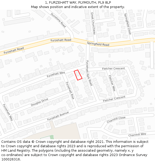 1, FURZEHATT WAY, PLYMOUTH, PL9 8LP: Location map and indicative extent of plot