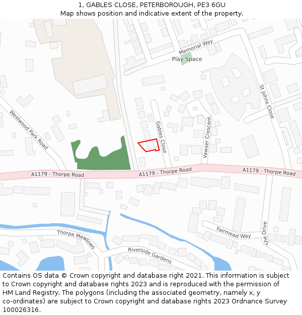 1, GABLES CLOSE, PETERBOROUGH, PE3 6GU: Location map and indicative extent of plot