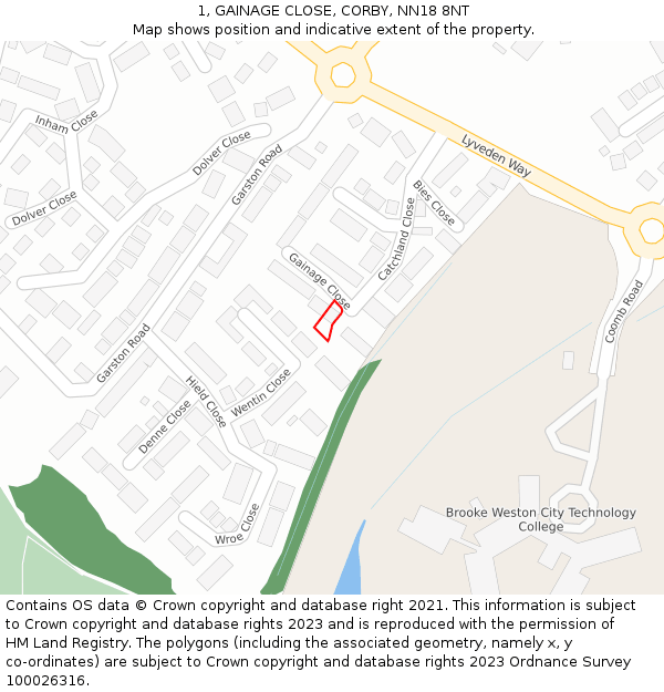 1, GAINAGE CLOSE, CORBY, NN18 8NT: Location map and indicative extent of plot