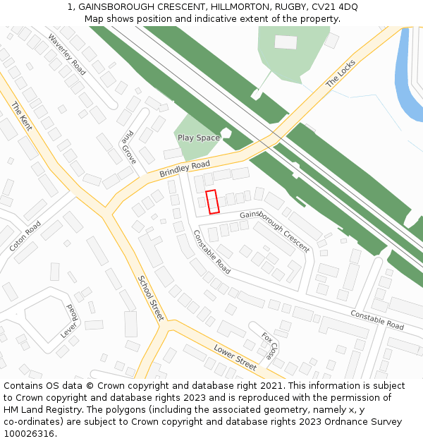 1, GAINSBOROUGH CRESCENT, HILLMORTON, RUGBY, CV21 4DQ: Location map and indicative extent of plot