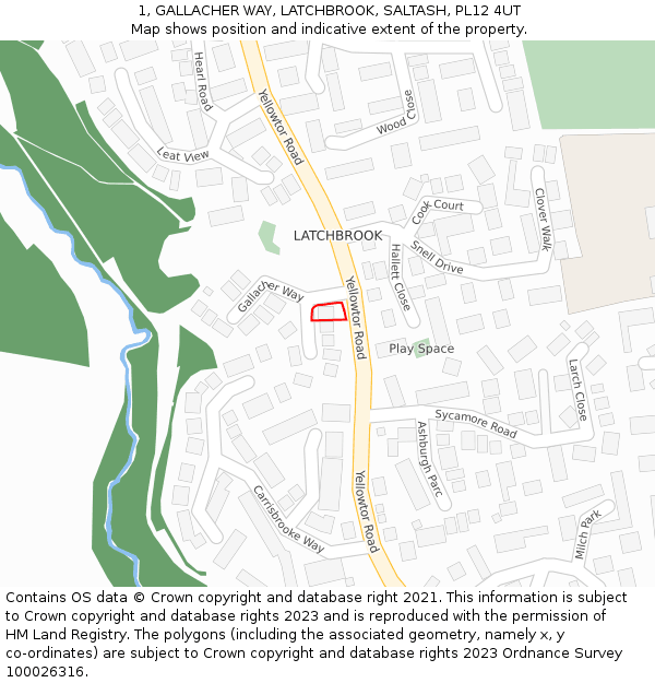 1, GALLACHER WAY, LATCHBROOK, SALTASH, PL12 4UT: Location map and indicative extent of plot