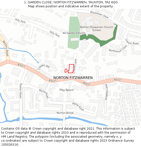 1, GARDEN CLOSE, NORTON FITZWARREN, TAUNTON, TA2 6QG: Location map and indicative extent of plot