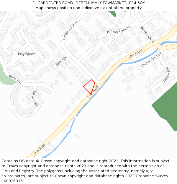 1, GARDENERS ROAD, DEBENHAM, STOWMARKET, IP14 6QY: Location map and indicative extent of plot