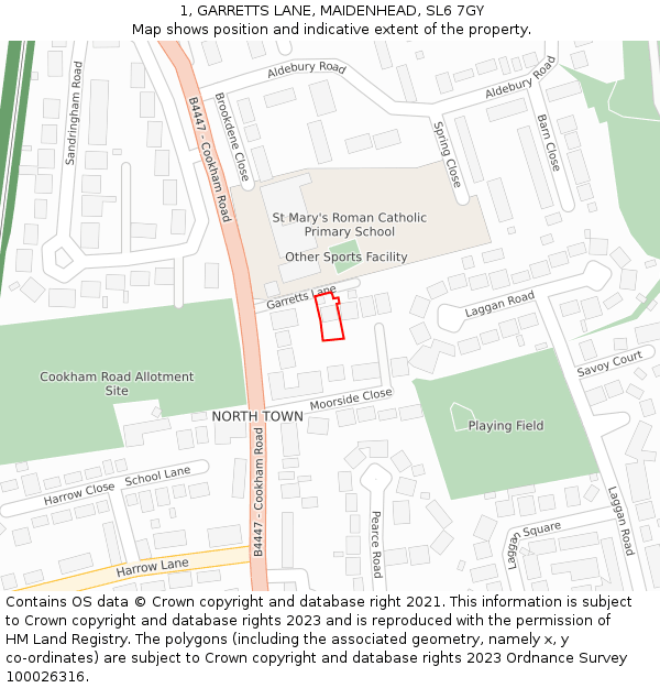 1, GARRETTS LANE, MAIDENHEAD, SL6 7GY: Location map and indicative extent of plot