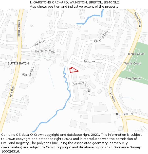 1, GARSTONS ORCHARD, WRINGTON, BRISTOL, BS40 5LZ: Location map and indicative extent of plot