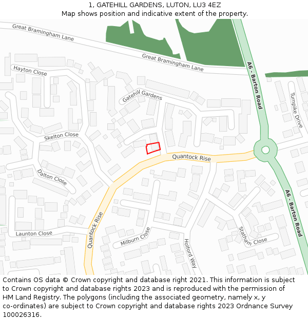 1, GATEHILL GARDENS, LUTON, LU3 4EZ: Location map and indicative extent of plot