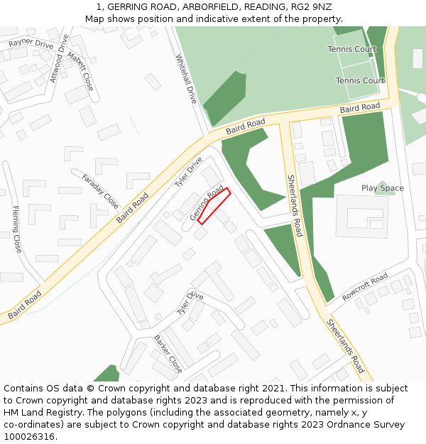 1, GERRING ROAD, ARBORFIELD, READING, RG2 9NZ: Location map and indicative extent of plot