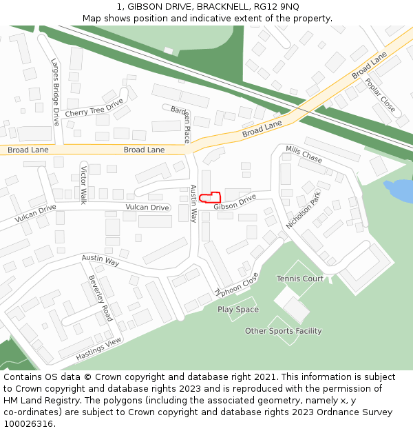 1, GIBSON DRIVE, BRACKNELL, RG12 9NQ: Location map and indicative extent of plot