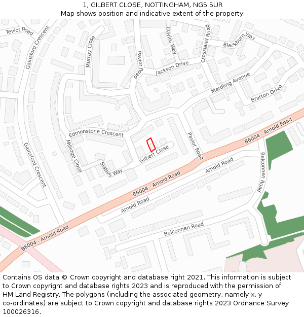 1, GILBERT CLOSE, NOTTINGHAM, NG5 5UR: Location map and indicative extent of plot