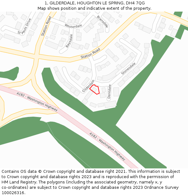 1, GILDERDALE, HOUGHTON LE SPRING, DH4 7QG: Location map and indicative extent of plot