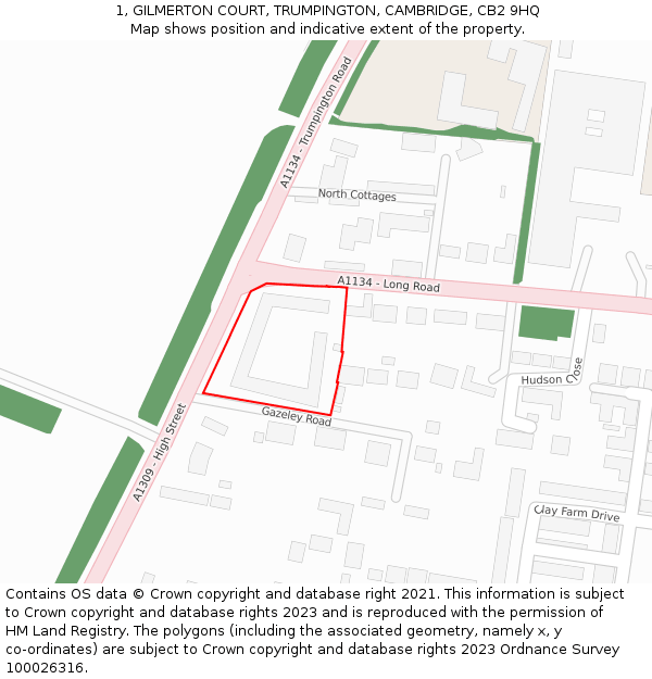 1, GILMERTON COURT, TRUMPINGTON, CAMBRIDGE, CB2 9HQ: Location map and indicative extent of plot