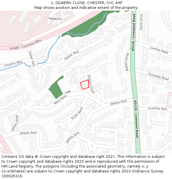 1, GILWERN CLOSE, CHESTER, CH1 4AP: Location map and indicative extent of plot