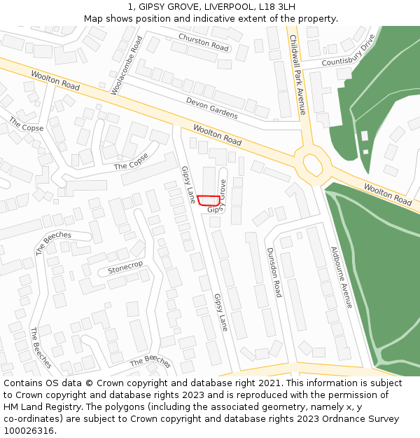 1, GIPSY GROVE, LIVERPOOL, L18 3LH: Location map and indicative extent of plot