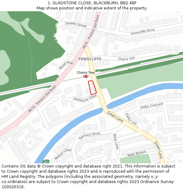 1, GLADSTONE CLOSE, BLACKBURN, BB2 4BF: Location map and indicative extent of plot