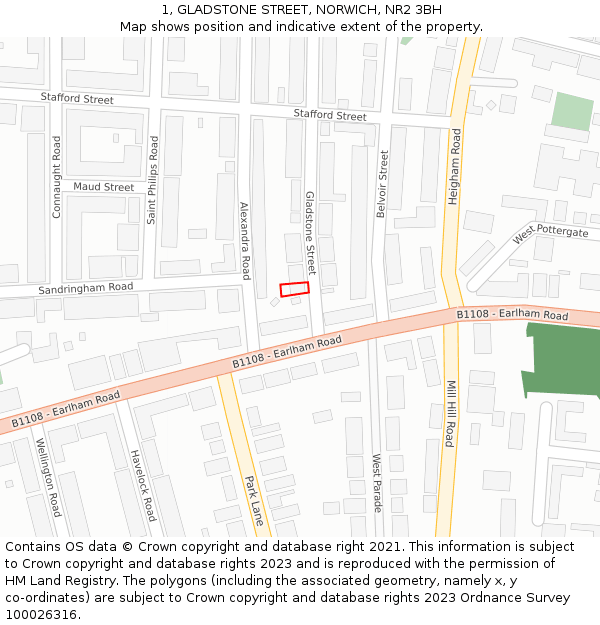 1, GLADSTONE STREET, NORWICH, NR2 3BH: Location map and indicative extent of plot