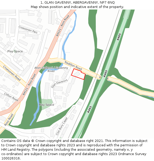 1, GLAN GAVENNY, ABERGAVENNY, NP7 6NQ: Location map and indicative extent of plot