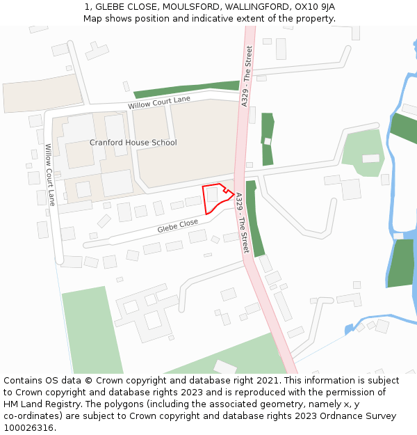 1, GLEBE CLOSE, MOULSFORD, WALLINGFORD, OX10 9JA: Location map and indicative extent of plot