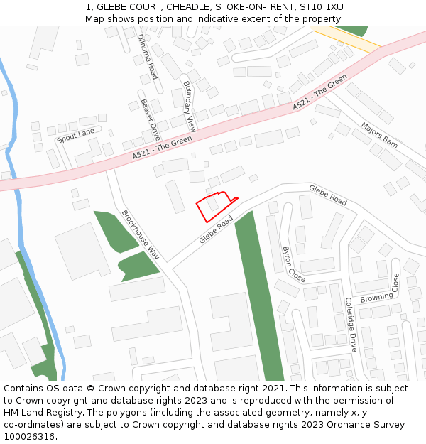 1, GLEBE COURT, CHEADLE, STOKE-ON-TRENT, ST10 1XU: Location map and indicative extent of plot