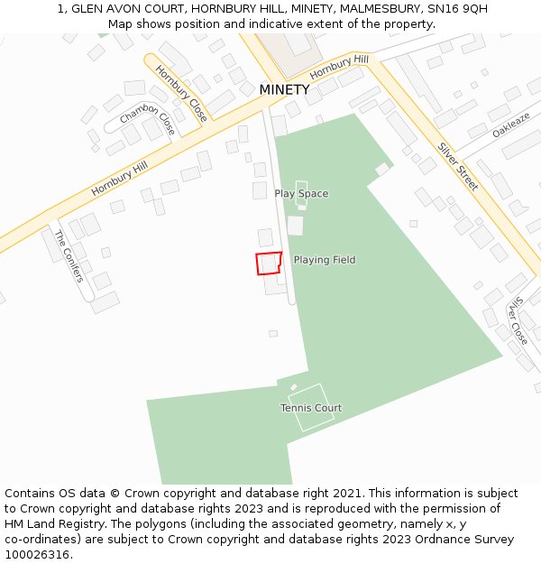 1, GLEN AVON COURT, HORNBURY HILL, MINETY, MALMESBURY, SN16 9QH: Location map and indicative extent of plot