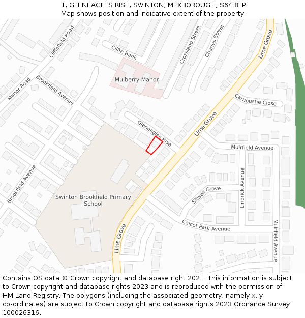 1, GLENEAGLES RISE, SWINTON, MEXBOROUGH, S64 8TP: Location map and indicative extent of plot