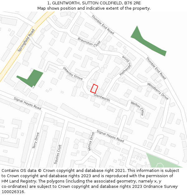 1, GLENTWORTH, SUTTON COLDFIELD, B76 2RE: Location map and indicative extent of plot